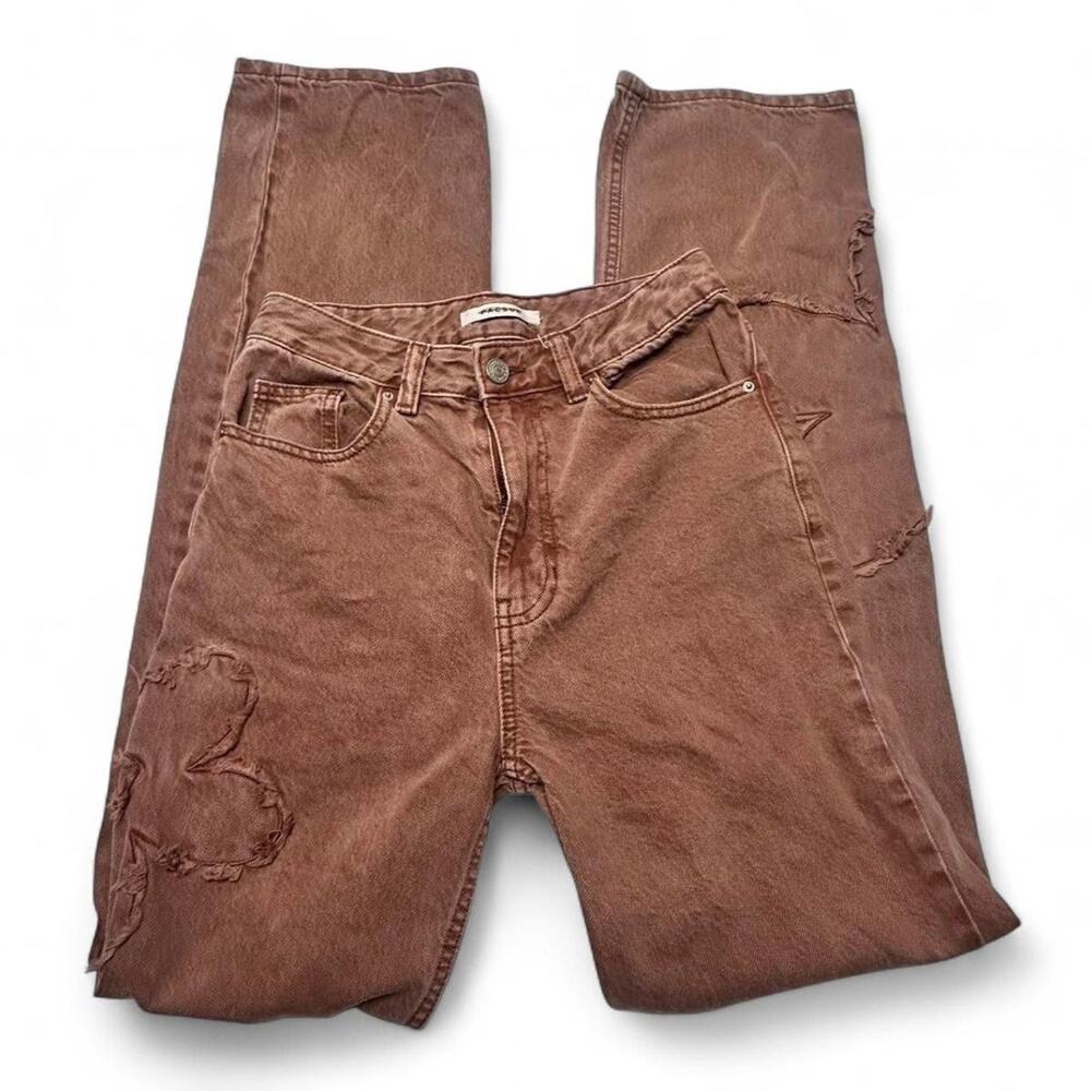 Pacsun brown 90s Boyfriend jeans size 25 with distressed embroidered patch
